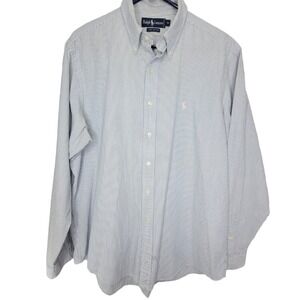 VTG Ralph Lauren Button Up Shirt Men XL Blue White Stripe Long Sleeve Pink Pony